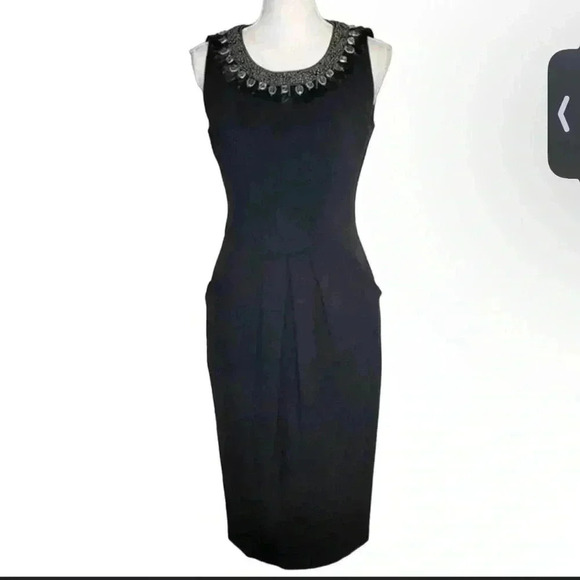 Lafayette 148 New York Dresses & Skirts - NWOT Lafayette 148 Black Stretch Ponte Knit Beads & Feathers Neckline Dress 8